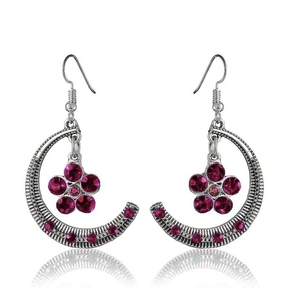 Any 3/$25! Purple Marquis Dangling Crescent Moon Drop Earrings - Picture 3 of 5